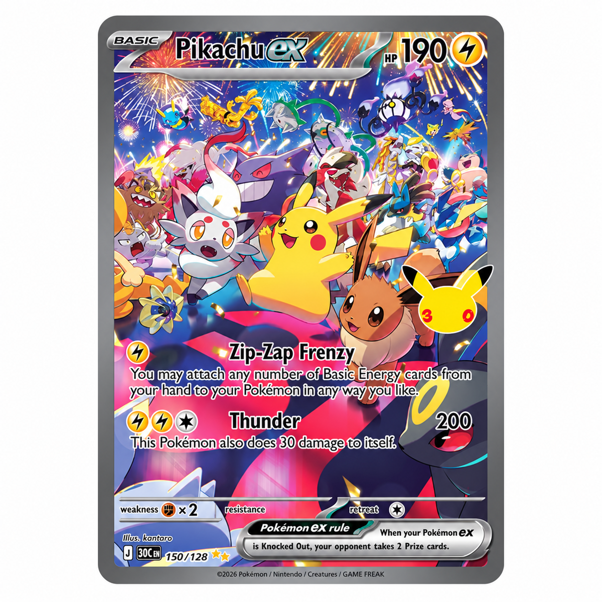 POKEMON Pikachu ex - 150/128 - ME: 30th Celebration (30C)