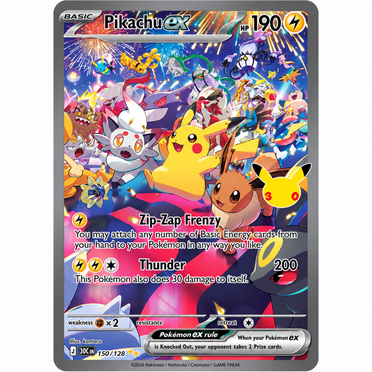 POKEMON Pikachu ex - 150/128 - ME: 30th Celebration (30C)