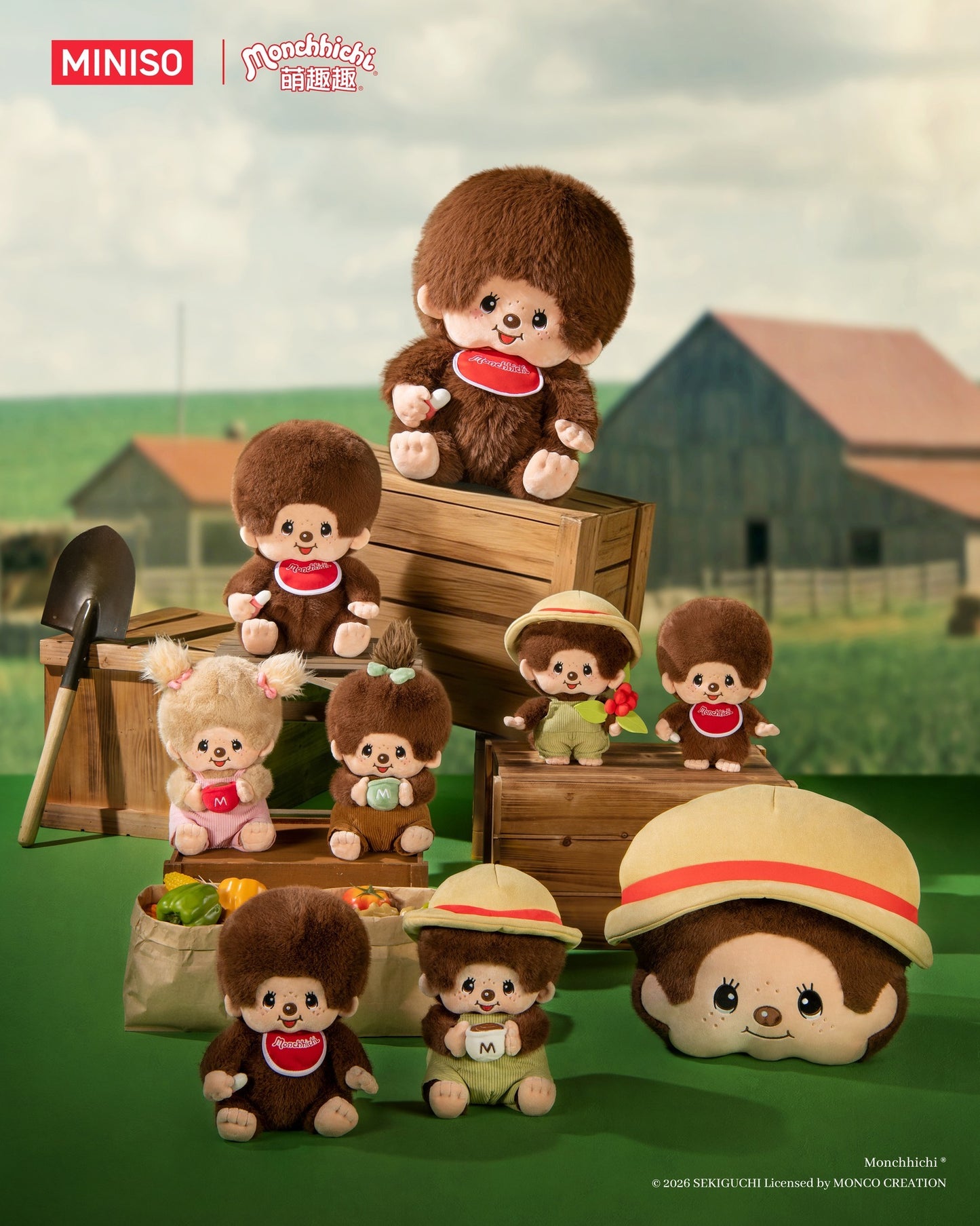 Monchhichi x Miniso - Mon Mon Farm Coffee Sitting Doll (High Ponytail Girl)
