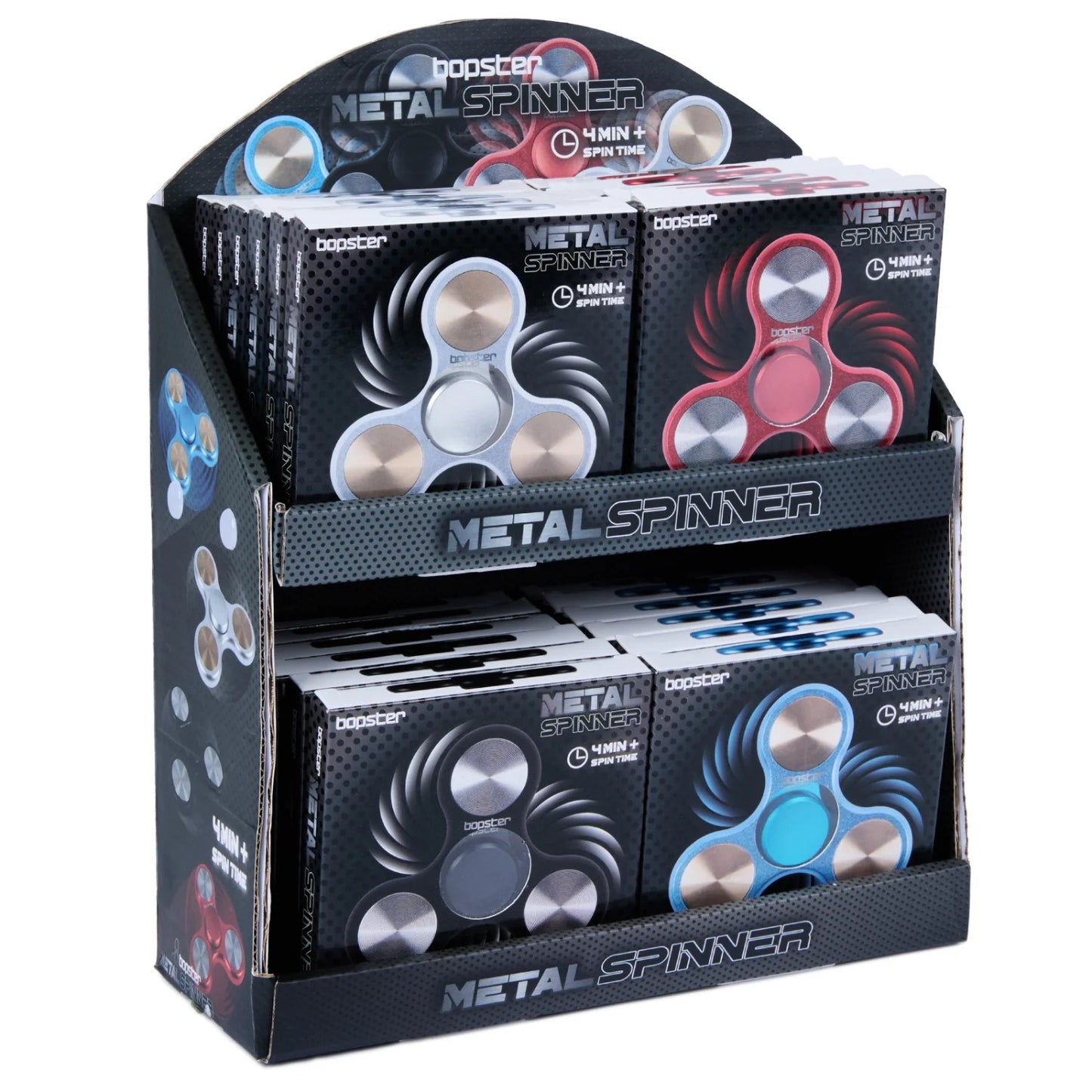 Bopster retail counter display box full assorted metal tri fidget spinners aluminium sensory toy bulk pack
