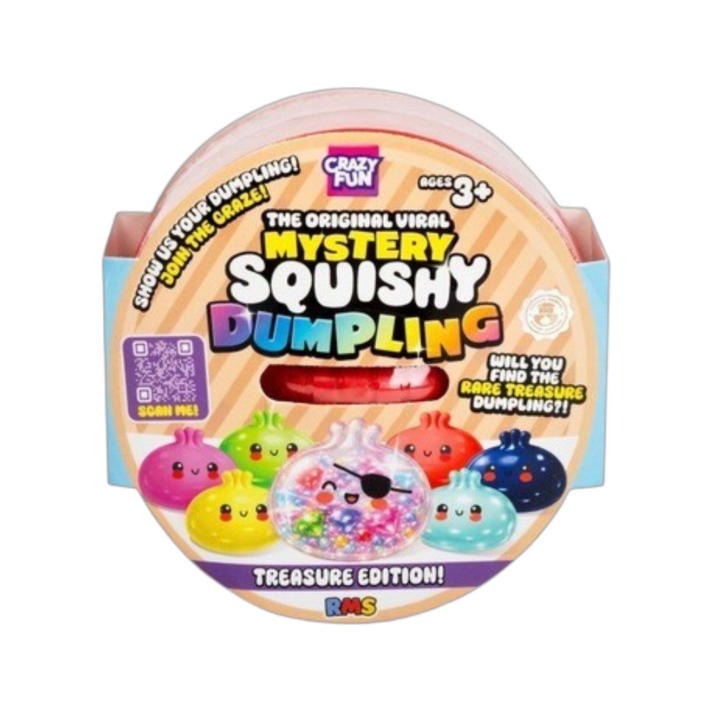 Crazy Fun Original Treasure Edition Mystery Squishy Dumpling blind box with red steamer-style packaging and a chance to find the rare Treasure Dumpling