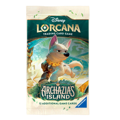 Sealed Disney Lorcana Archazia’s Island Set 7 booster pack by Ravensburger, official Disney Store Australia single trading card pack with guaranteed foil rare and dual ink character cards for collectors and players