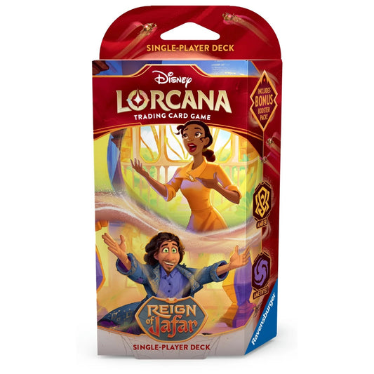 Disney Lorcana Reign of Jafar Amber and Amethyst Single-Player Deck with 60 cards and booster pack