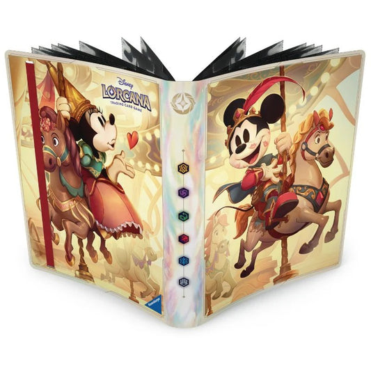 Official Disney Lorcana S13 Iconic Mickey Minnie card portfolio, 252-card capacity storage binder featuring Fabled expansion Mickey & Minnie carousel artwork