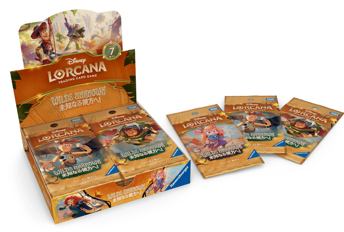 Disney Lorcana TCG Wilds Unknown Japanese Booster Box featuring collectible Disney and Pixar trading cards