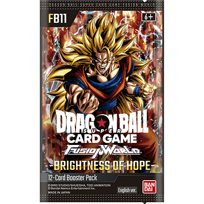 Dragon Ball Super Card Game Fusion World Brightness of Hope FB11 English booster pack featuring Dragon Ball collectible trading cards
