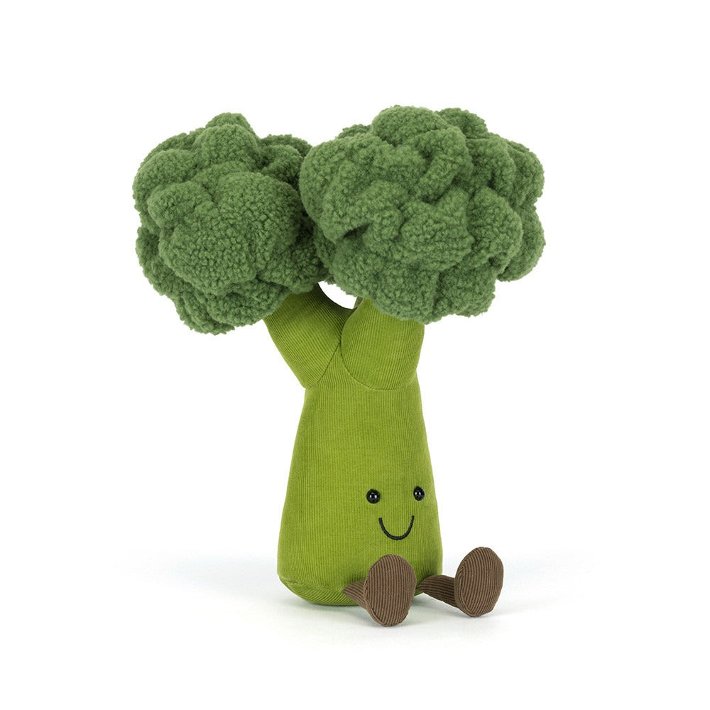 Jellycat Amuseables Broccoli plush toy, fluffy green broccoli vegetable stuffed doll with smiling face & brown corduroy feet