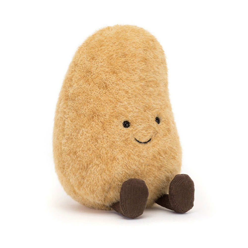 Jellycat Amuseables Graham Potato soft stuffed plush doll, round golden textured potato toy with cheerful smile and muddy corduroy little boots