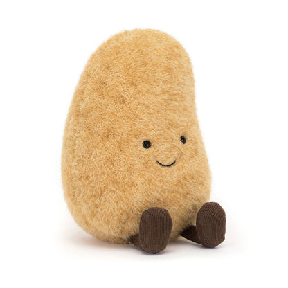 Jellycat Amuseables Graham Potato soft stuffed plush doll, round golden textured potato toy with cheerful smile and muddy corduroy little boots