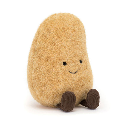 Jellycat Amuseables Graham Potato soft stuffed plush doll, round golden textured potato toy with cheerful smile and muddy corduroy little boots