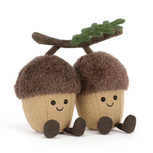 Jellycat Amuseables Ort & Tum Acorns dual acorn plush toy, weighted twin woodland stuffed dolls, cute autumn forest themed collectible soft toy set