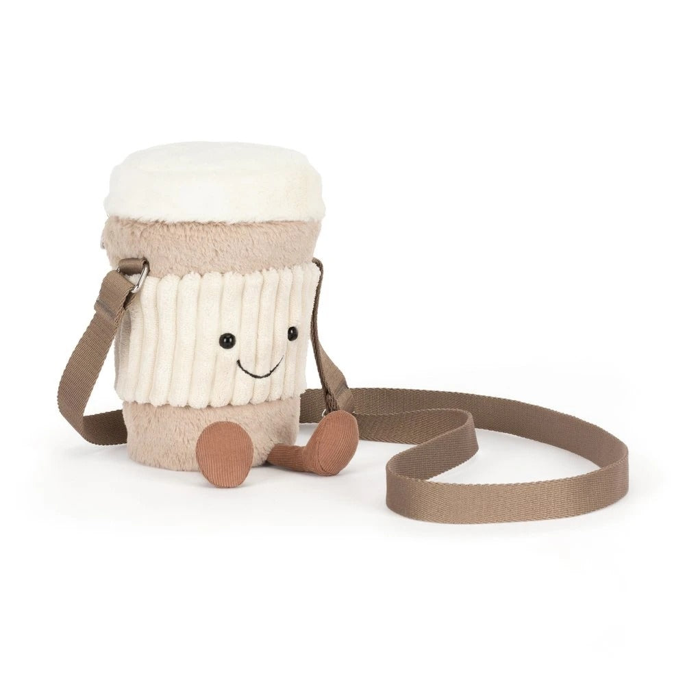 Jellycat Amuseables Perkle Coffee Shoulder Bag, cute coffee cup plush crossbody bag accessory