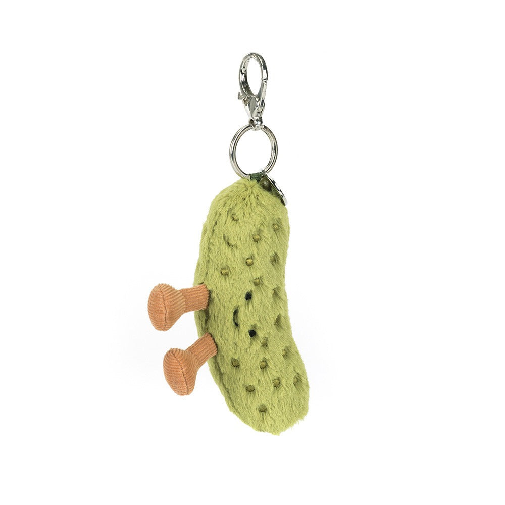 Jellycat Amuseables Pickle Bag Charm plush keyring with engraved metal Jellycat tag, cute pickle plush bag clip accessory