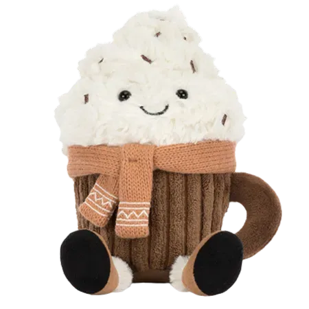 Jellycat Amuseables Scarffles Hot Chocolate plush, cute hot chocolate character soft toy