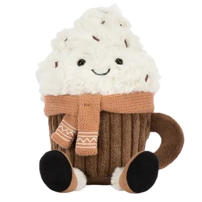 Jellycat Amuseables Scarffles Hot Chocolate plush, cute hot chocolate character soft toy
