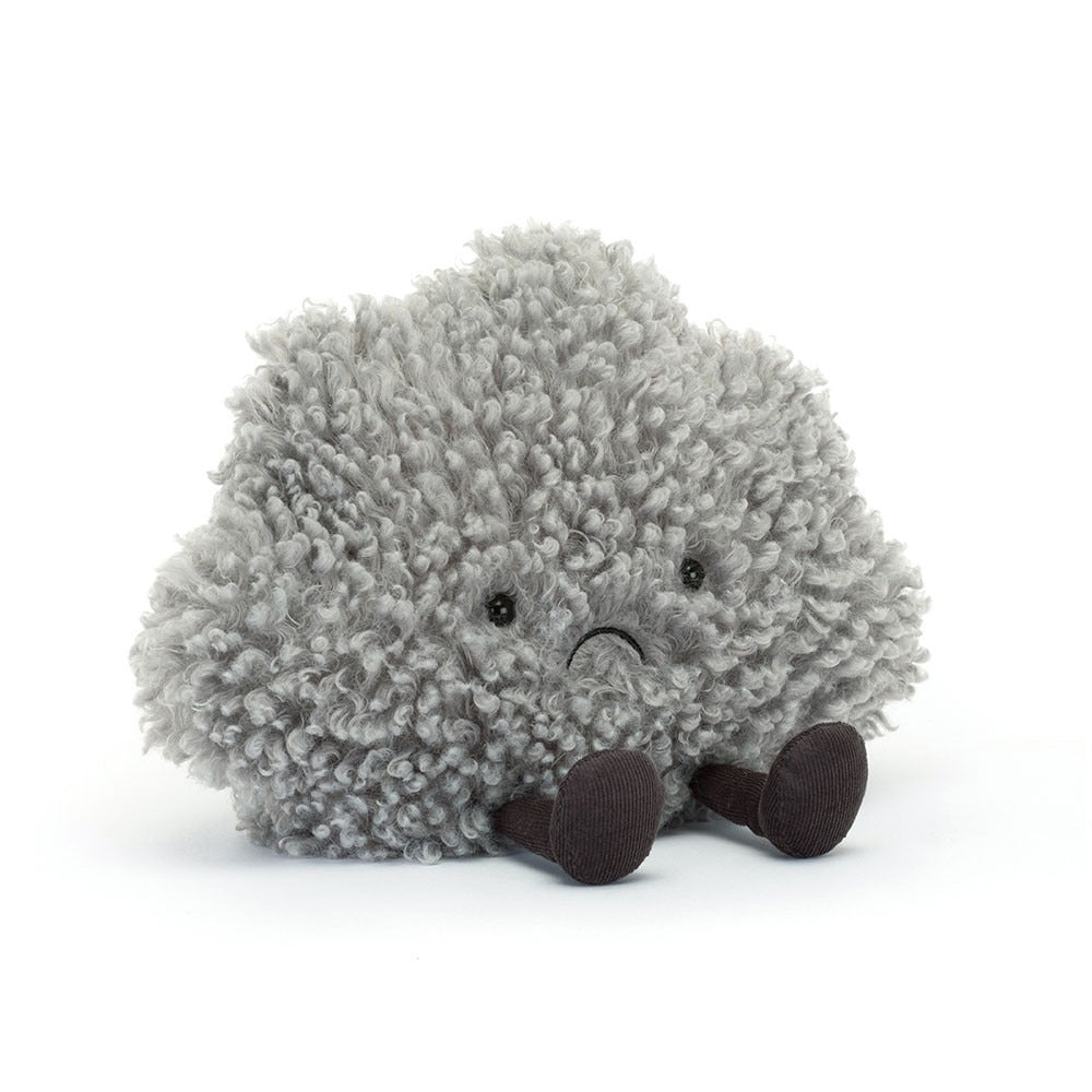 Jellycat Amuseables Storm Cloud soft grey plush toy, weighted cloud stuffed doll with embroidered frown, cute moody cloud companion collectible
