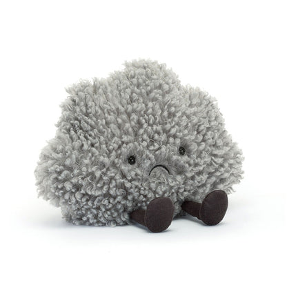 Jellycat Amuseables Storm Cloud soft grey plush toy, weighted cloud stuffed doll with embroidered frown, cute moody cloud companion collectible