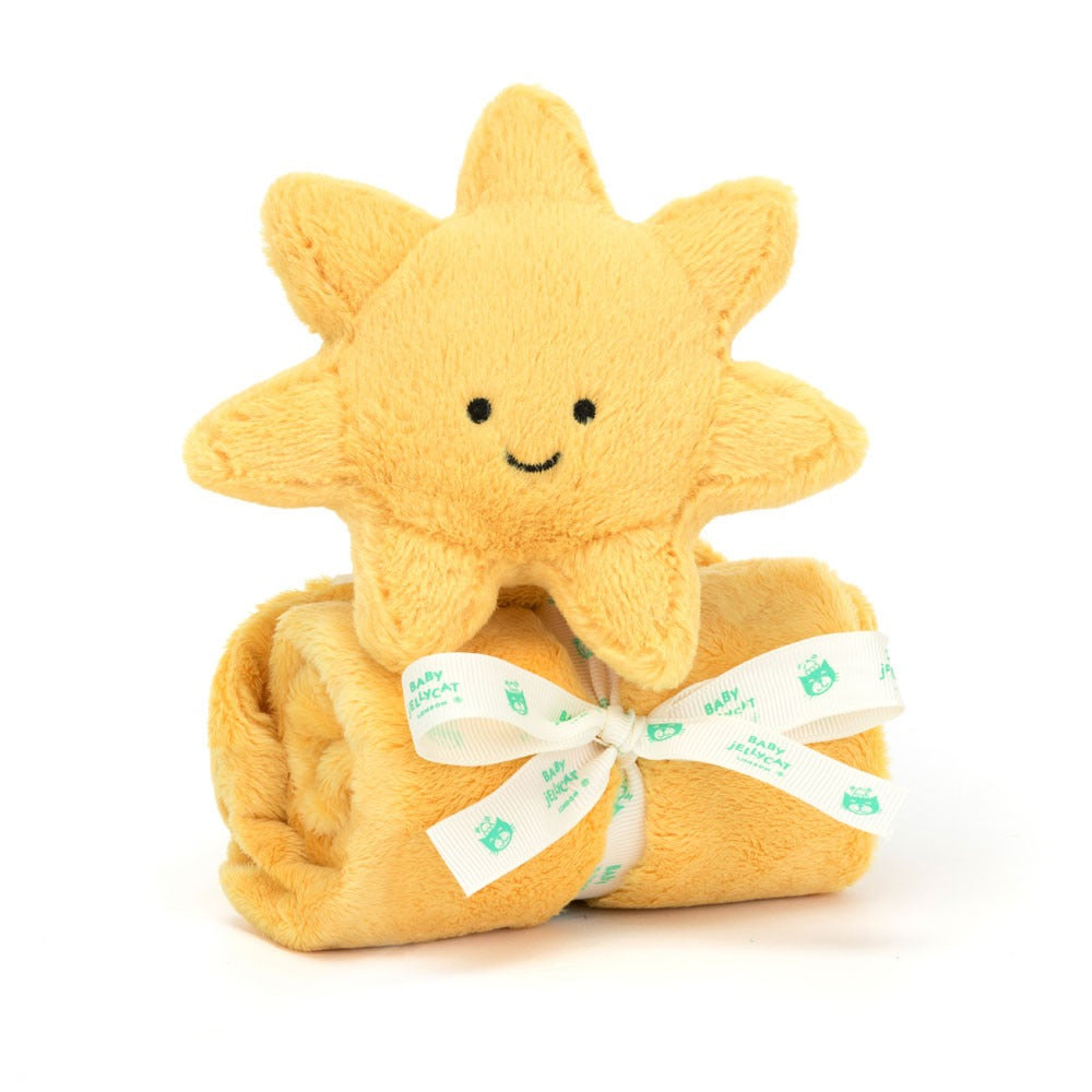 Jellycat Amuseables Sun Soother golden yellow baby comfort blanket, soft recycled fabric sun plush comforter for infant nap time