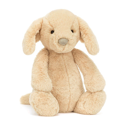 Jellycat Bashful Luxe Puppy Orlando fluffy luxe puppy stuffed doll, silky soft coat, gentle tilted head and bashful sweet facial features