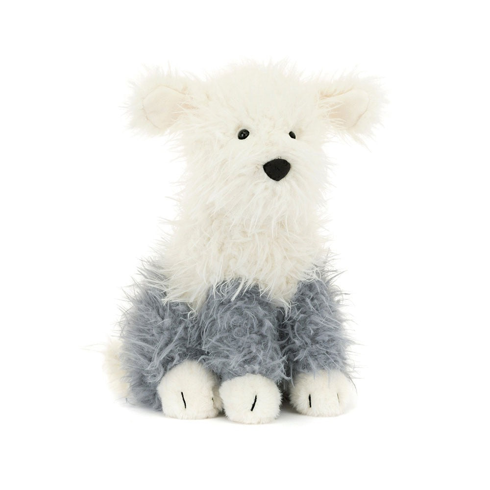 Jellycat Ewert Sheepdog shaggy grey white sheepdog stuffed toy, fluffy long coat, sweet face, farm-themed cuddly plush doll for collection and gifting