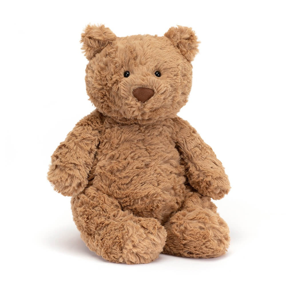 Jellycat Medium Bartholomew Bear soft textured brown stuffed teddy bear, round podgy cuddly bear with suedette nose and shiny hard eyes, iconic Jellycat best friend plush toy