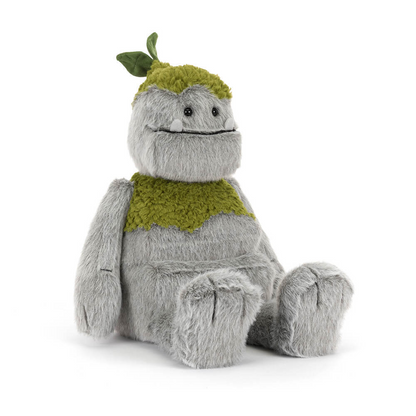 Jellycat Rockleton grey moss rock monster plush toy front studio shot