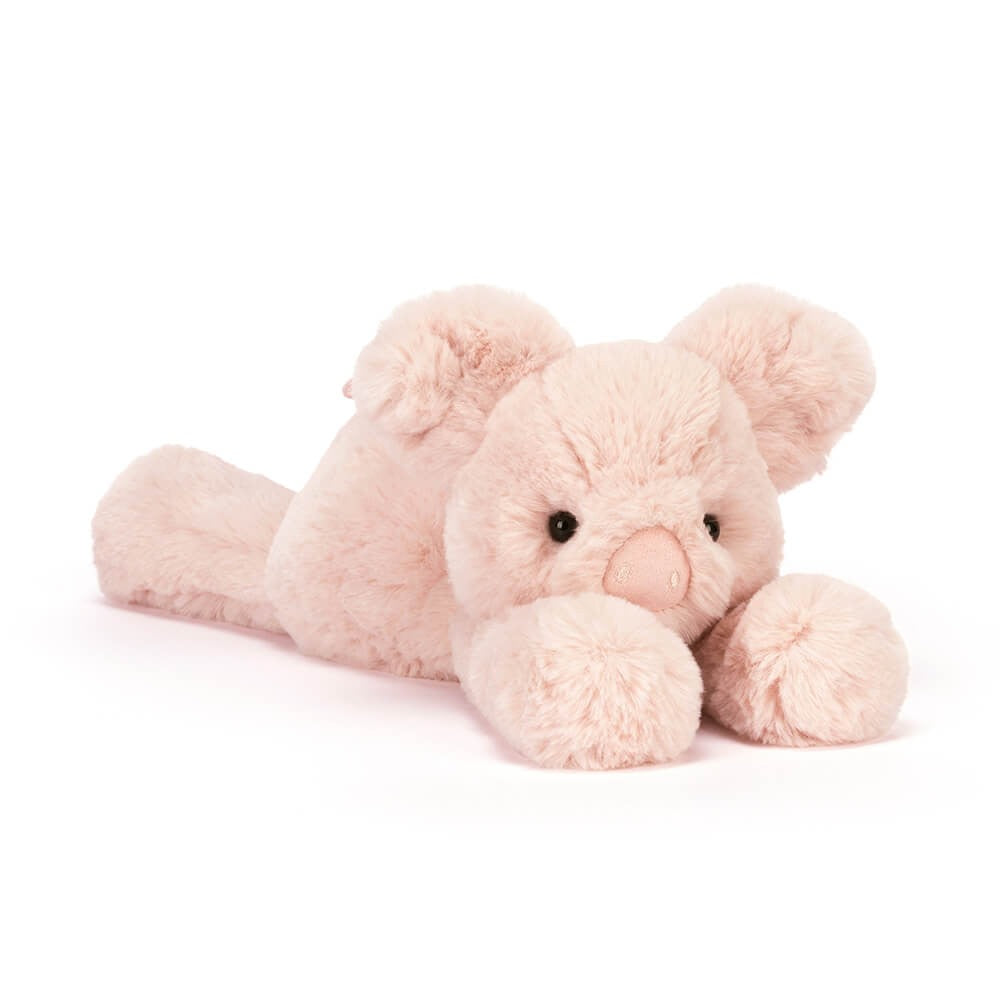 Jellycat Smudge Pig Original fluffy pink pig stuffed doll, floppy ears, suedette snout and tiny curly tail, relaxed lounge-style farm animal plush toy