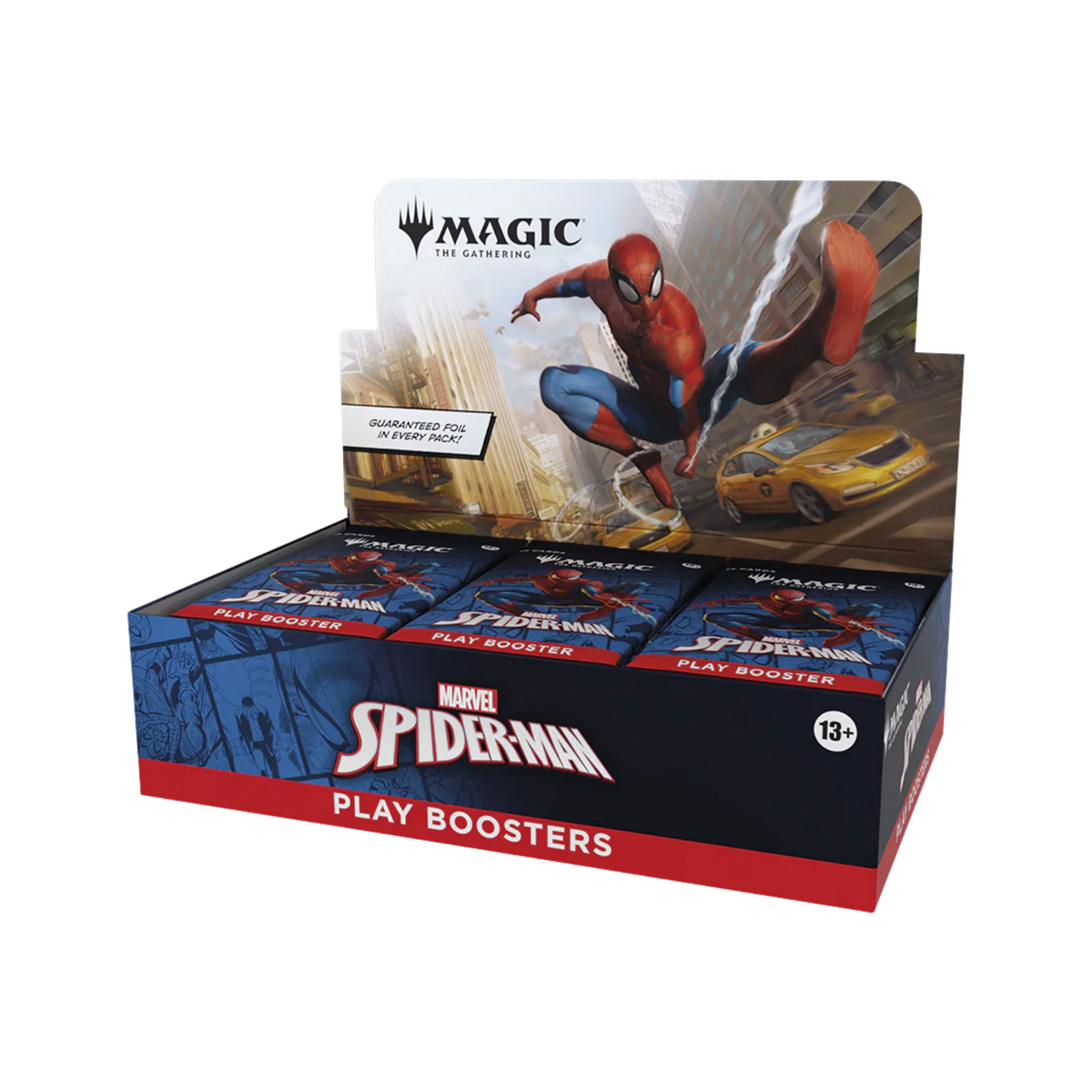 Magic The Gathering Marvel's Spider-Man Play Booster Box with 30 booster packs featuring collectible MTG cards