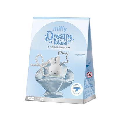 MarTUBE® Miffy Dreamy Island Series bag and phone charm sealed blind box, flocked Miffy pendant with silk shell pouch white background studio shot