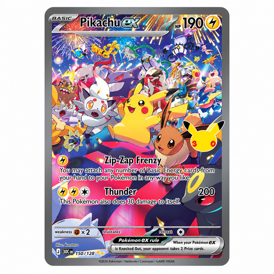 POKEMON Pikachu ex - 150/128 - ME: 30th Celebration (30C)