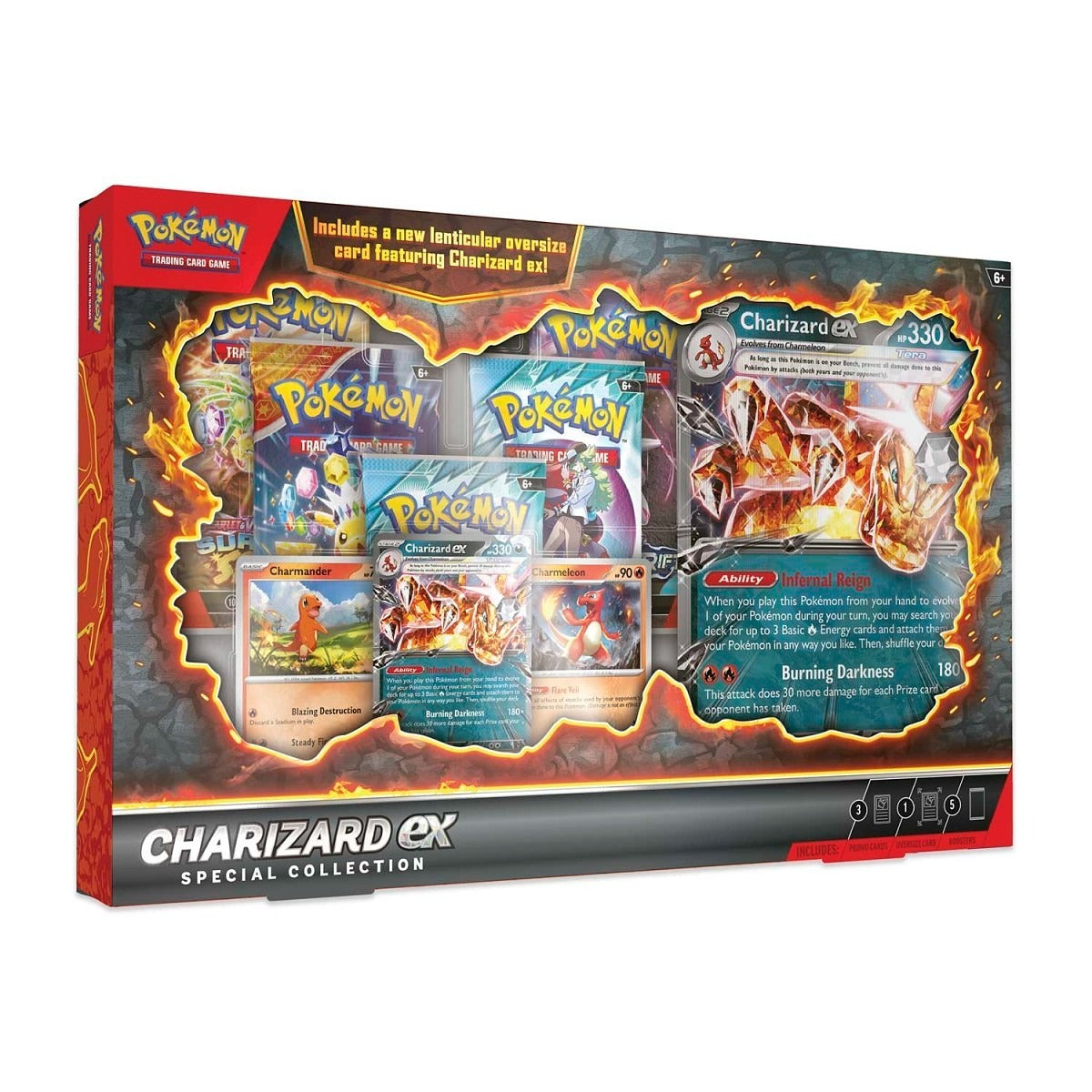 Pokémon TCG Charizard ex Special Collection trading card box, flame themed premium Charizard evolution collector display packaging