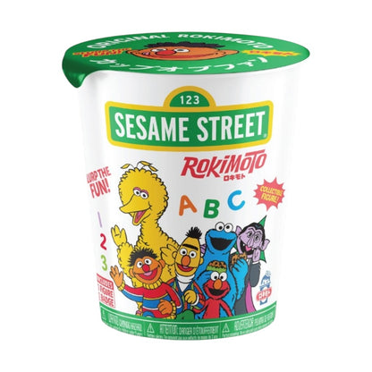 Rokimoto Sesame Street Cup of Fun blind cup, novelty ramen cup shaped packaging with Sesame Street character collectible vinyl figure