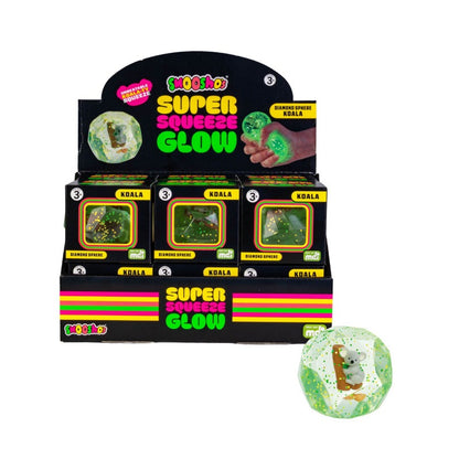 Smooshos Glow in the Dark Super Squeeze Koala squish toy, translucent luminous animal-shaped firm tactile stress relief fidget collectible retail display