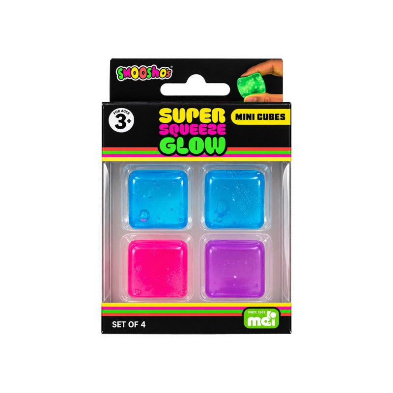 Smooshos Mini Cube GID Super Squeeze Set of 4 glow in the dark mini cube squishy fidget toys