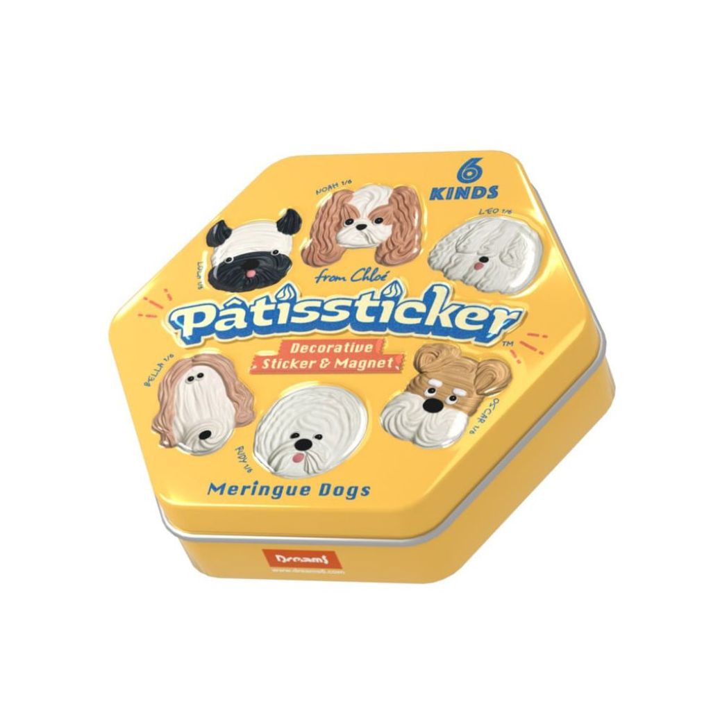 Sonny Angel Pâtissticker Meringue Dogs blind box ornament, vanilla scented 3D meringue dog figure, dual-use sticker and fridge magnet, cute dessert themed collectible decor