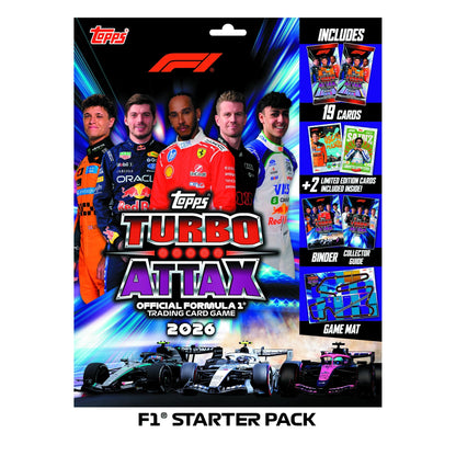 Topps Formula 1 F1 Turbo Attax 2026 Starter Pack with 2 booster packs 21 cards binder collector guide and game mat