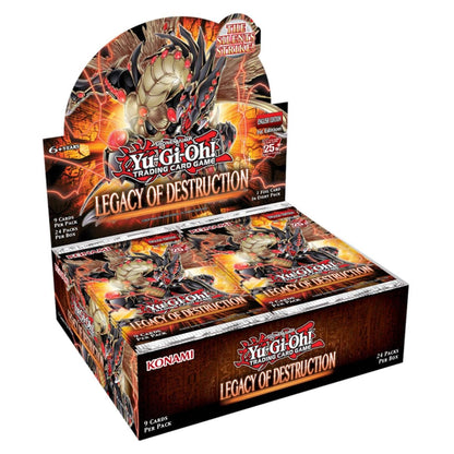 Yu-Gi-Oh Legacy of Destruction core booster box display, official TCG 24-pack trading card set for duelists and collectors