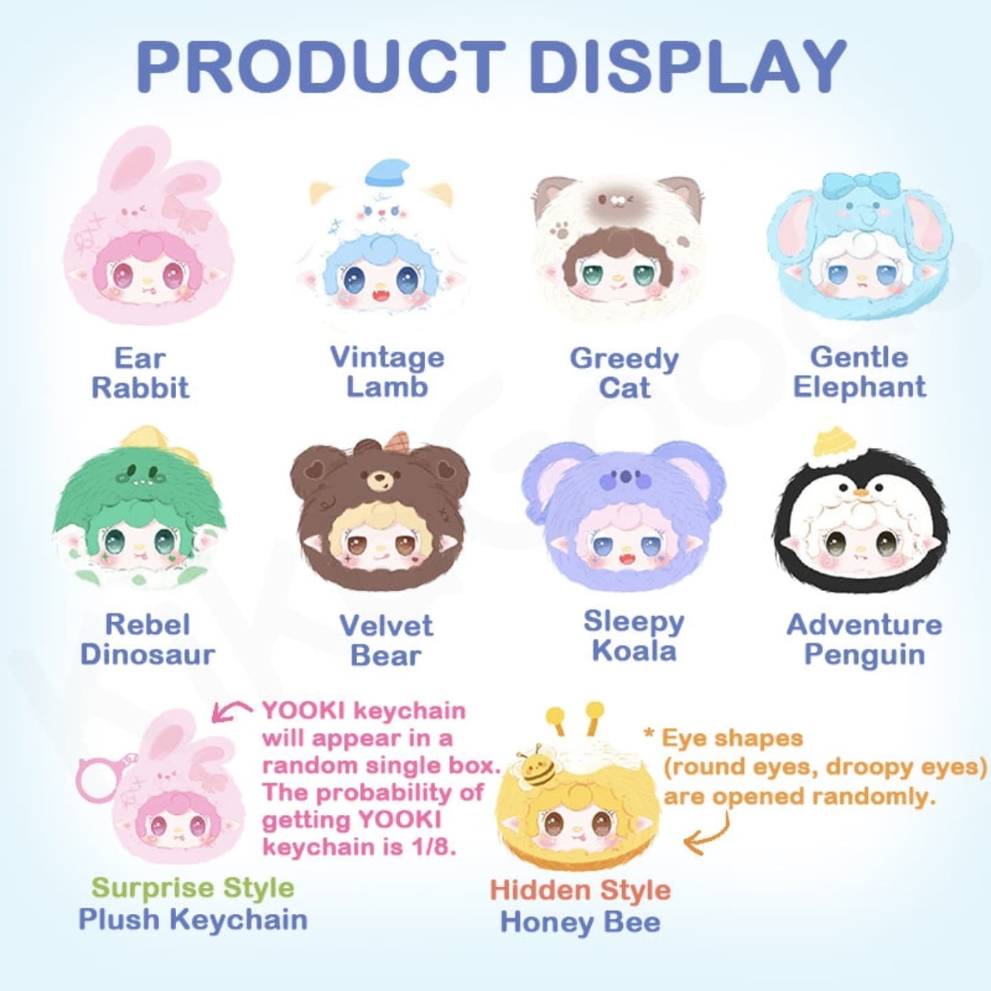 Yalli Studio - YOOKI First Generation Cute Mix Pass Series Plush Blind Box