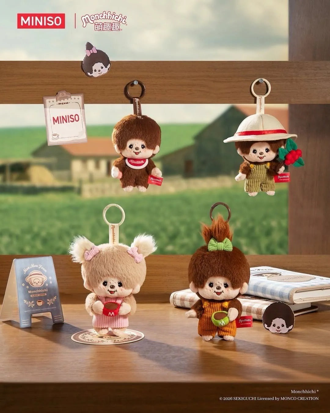 Monchhichi x Miniso - Mon Mon Farm Coffee Mini Plush Charm (Blonde Twin Ponytail Girl)