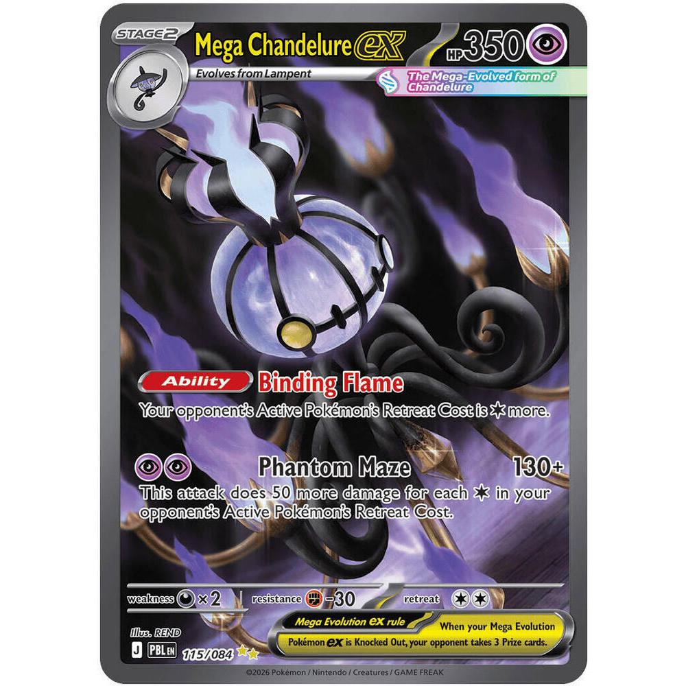 POKEMON Mega Chandelure ex 115/084 from ME05 Pitch Black Pokémon Trading Card